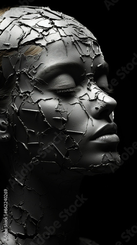 Gorgeous Women Face Painted With Cracked Wet Paint Texture Background Ima