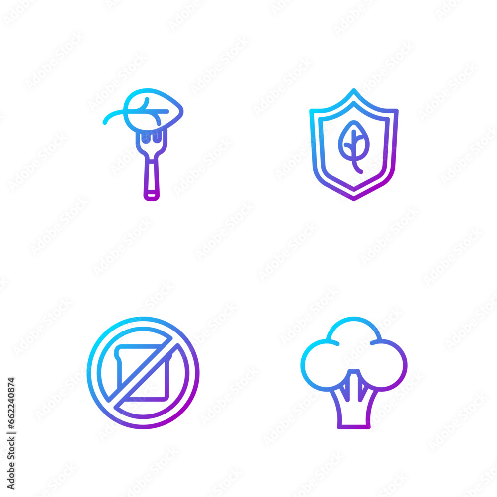 Set line Broccoli, Gluten free grain, Vegan food diet and . Gradient color icons. Vector Set line Broccoli, Gluten free grain, Vegan food diet and . Gradient color icons. Vector