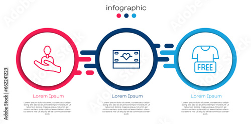 Set line Caring for people, Donation and charity and Clothes donation. Business infographic template. Vector