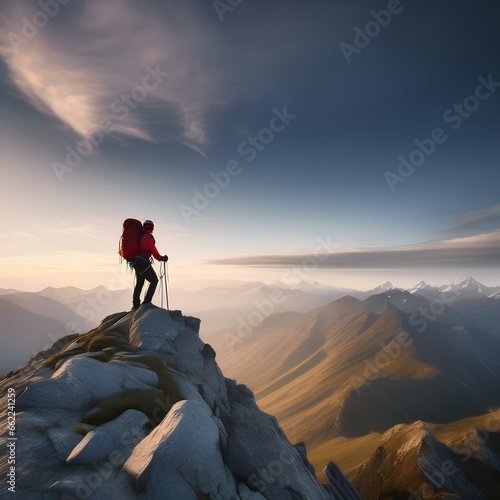 A hiker reaching the summit of a challenging mountain, triumphant4
