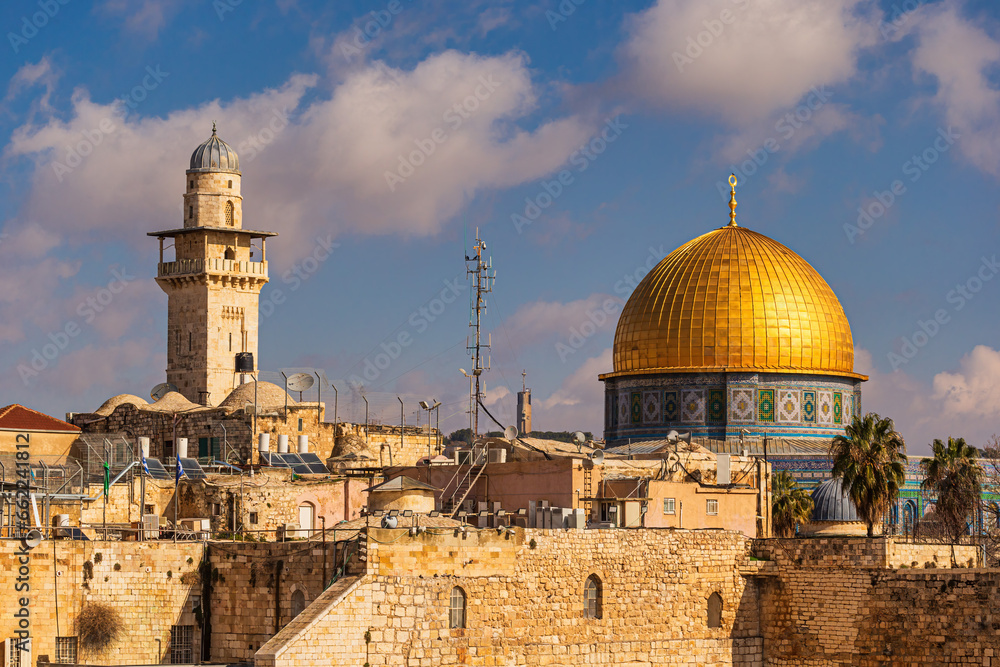 Western Wall and Dome of the Rock in the old city of Jerusalem, Israel