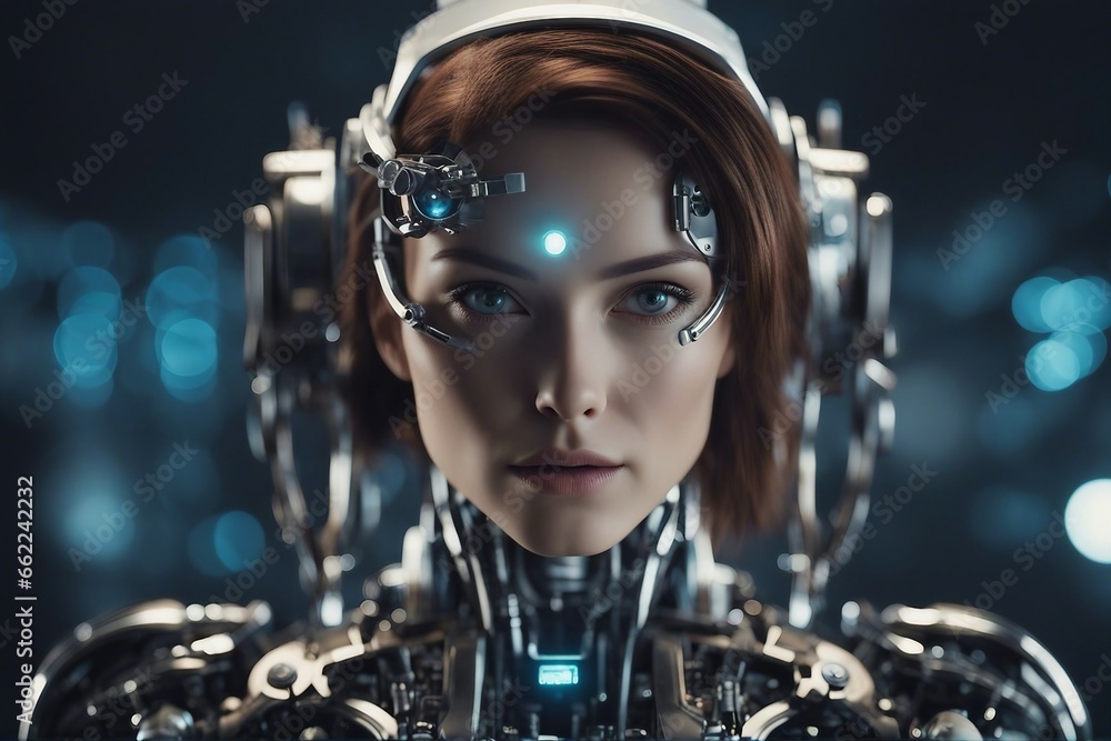 Female robot face Artificial intelligence concept Female robot face Artificial intelligence concept
