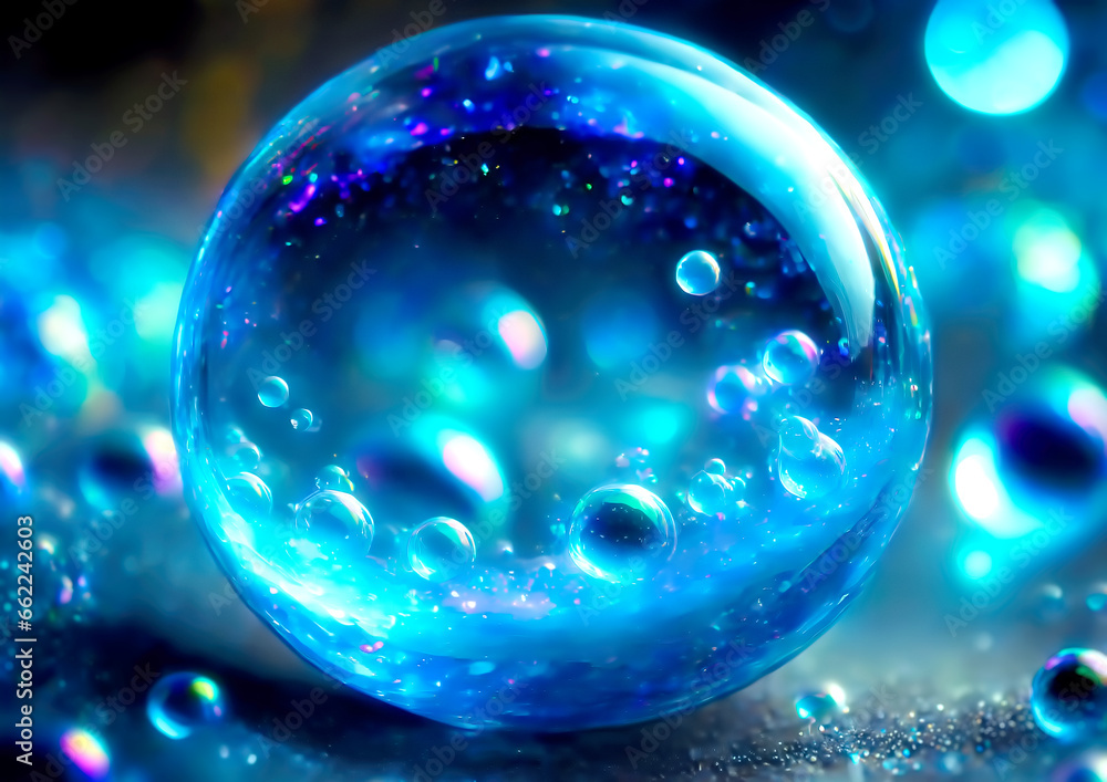 抽象的な青い水と気泡
