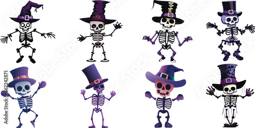 Esqueletos de Halloween sobre fondo transparente 01