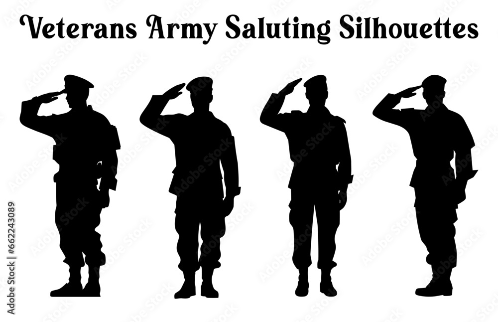Veterans Army Saluting Vector Silhouettes Bundle, Soldier silhouettes ...
