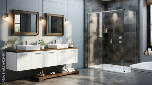 Elegance and Function - The Fusion of Modernity in Bathroom Design. Generative AI