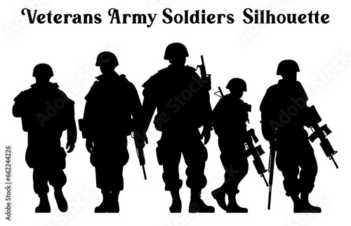 Set of Veterans Army soldiers Vector Silhouettes, Army Soldiers vector Clipart silhouette collection