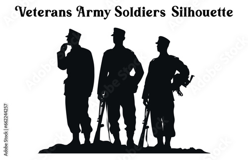 Set of Veterans Army soldiers Vector Silhouettes, Army Soldiers vector Clipart silhouette collection
