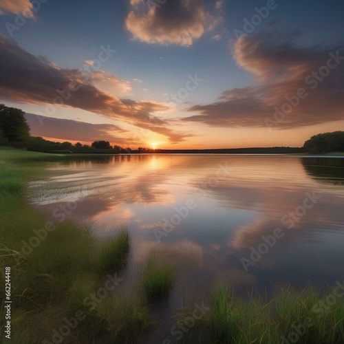 A serene sunset over a calm lake  evoking a sense of tranquility5