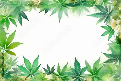 White square frame with cannabis leaves. Watercolor illustration. Generative AI