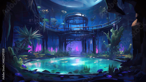Fantasy underwater world with fish and plants