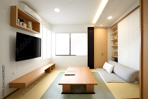 Minimalist Small Condo Interior Design Japanese white and wood design bedroom and sofa area