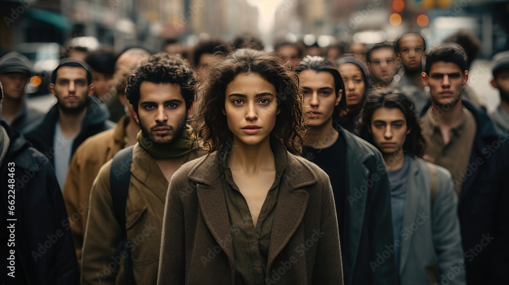 Group of people is standing on the street Group of people is standing on the street