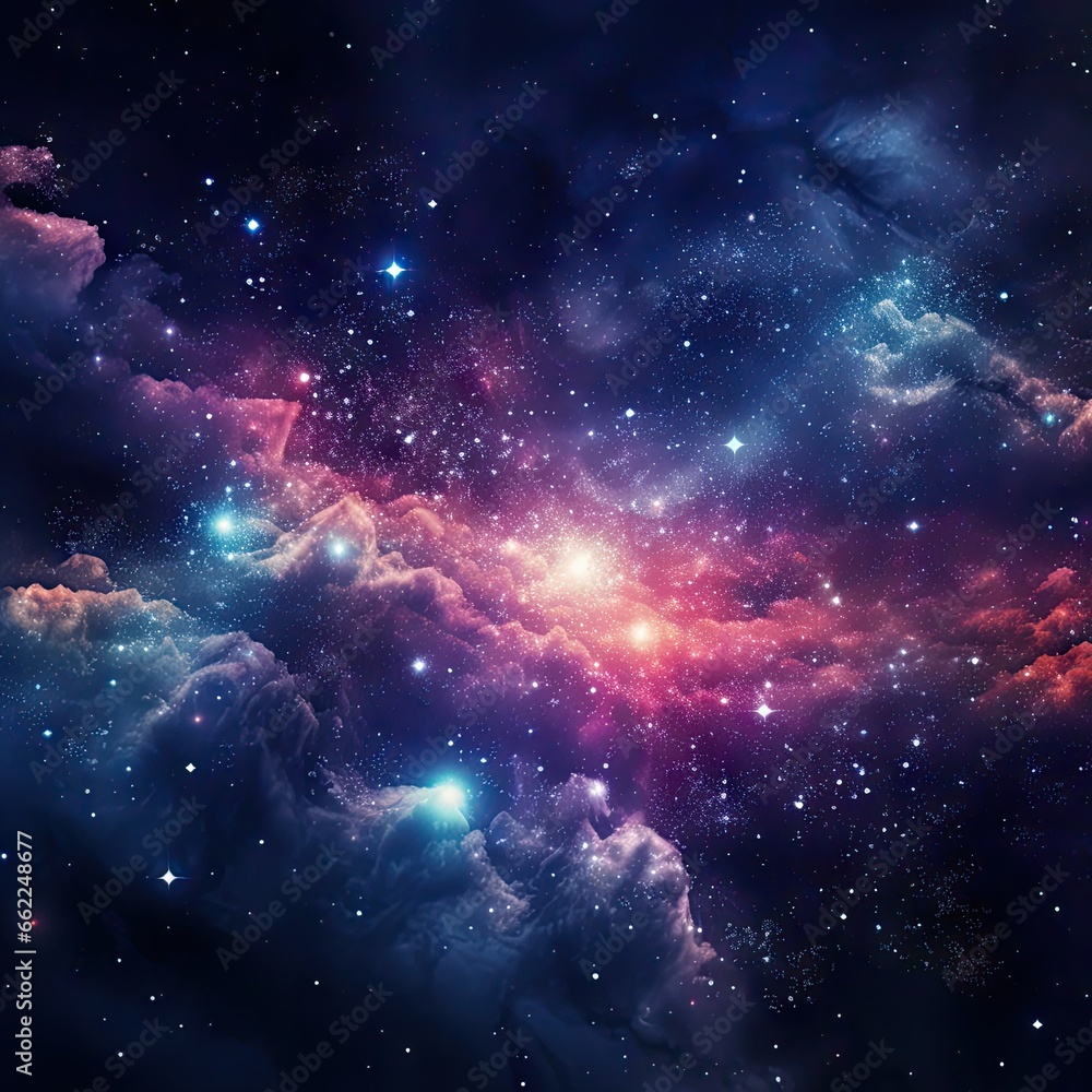 Fototapeta premium Cosmic milky way galaxy background with nebula, stardust and bright shining stars. Generative AI
