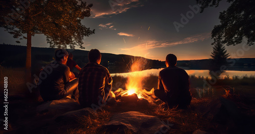 A group of people sharing stories around a campfire  feeling the warmth and camaraderie. Generative AI