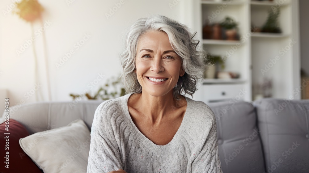 Portrait of a middle-aged woman in a living room Portrait of a middle-aged woman in a living room