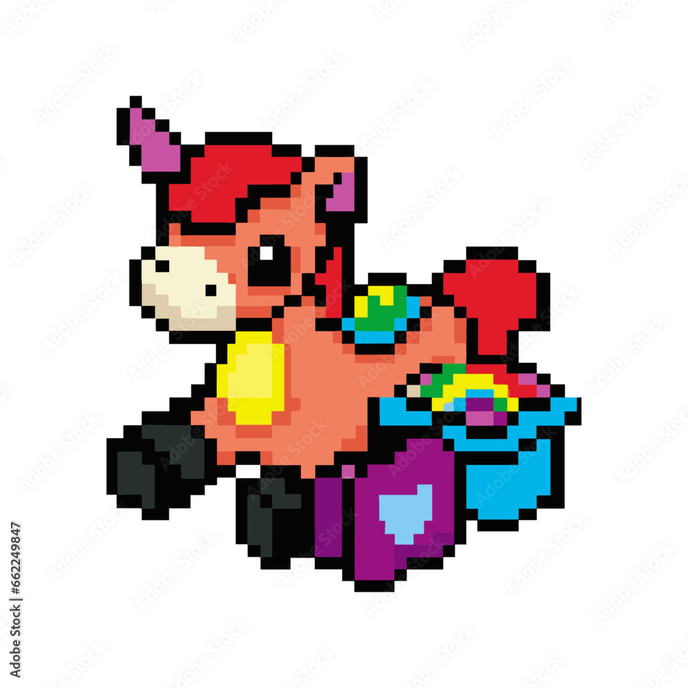 unicorn toy childs pixel art 8 bit vector editable asset icon