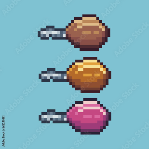 Pixel art sets of raw meat food with variation color item asset. Simple bits of raw meat on pixelated style. 8bits perfect for game asset or design asset element for your game design asset.