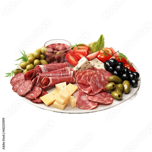 Colorful Antipasto Platter with Assorted Appetizers on a Plate Isolated on a Transparent Background