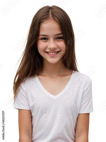 A girl wearing a white shirt smiling and looking at the camera, Happiness concept, isolated, transparent background, no background. PNG. © PNG&Background Image