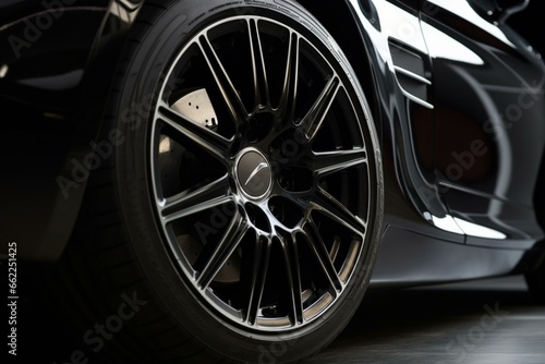 A detailed photo of a sports car wheel. Generative AI © Artur