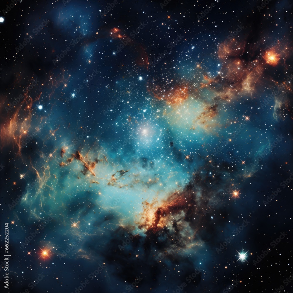 Naklejka premium Cosmic milky way galaxy background with nebula, stardust and bright shining stars. Generative AI