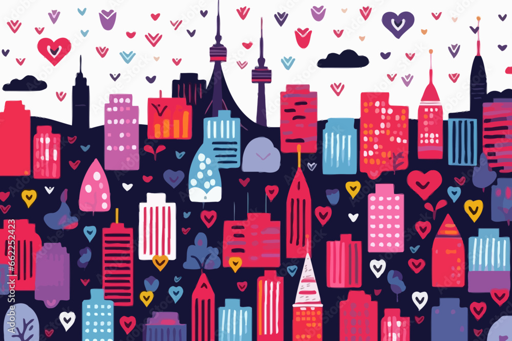 Toronto skyline quirky doodle pattern, wallpaper, background, cartoon, vector, whimsical Illustration
