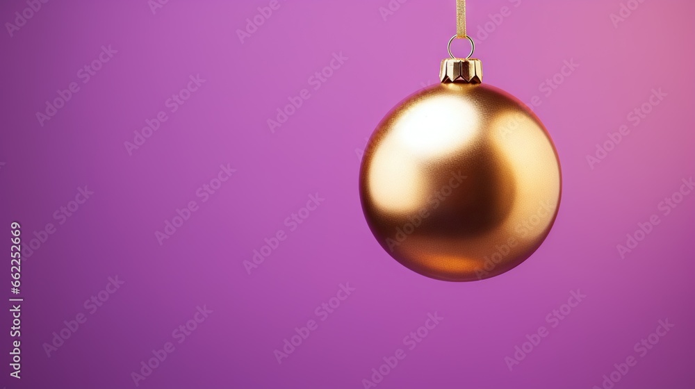 a gold christmas ornament hanging on a purple background. generative ai a gold christmas ornament hanging on a purple background. generative ai