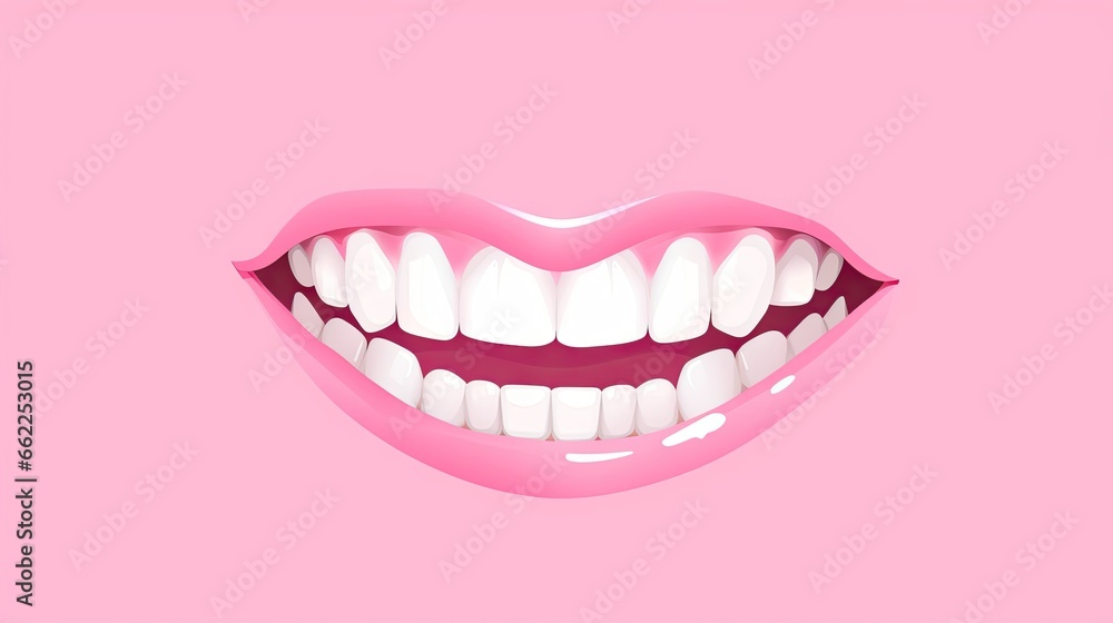 a woman's mouth with white teeth on a pink background. generative ai a woman's mouth with white teeth on a pink background. generative ai