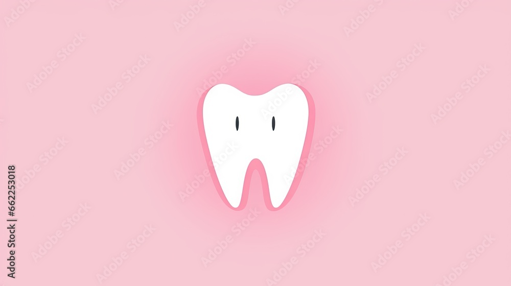 a white tooth on a pink background with a white outline. generative ai a white tooth on a pink background with a white outline. generative ai