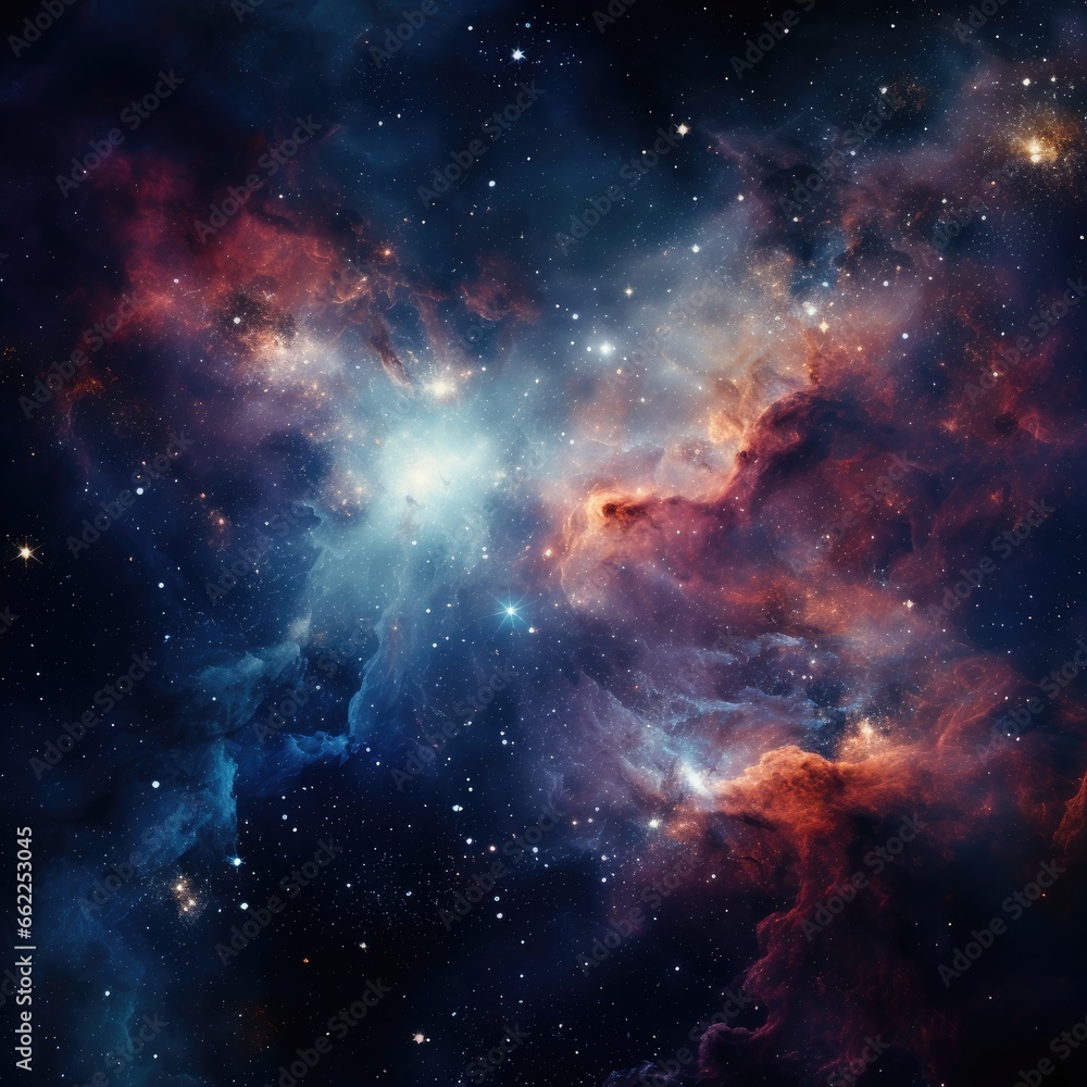 Cosmic milky way galaxy background with nebula, stardust and bright shining stars. Generative AI