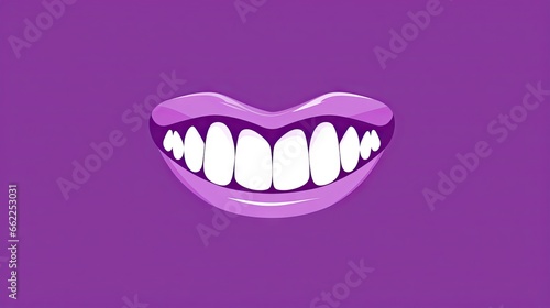  a purple mouth with white teeth on a purple background with a shadow. generative ai