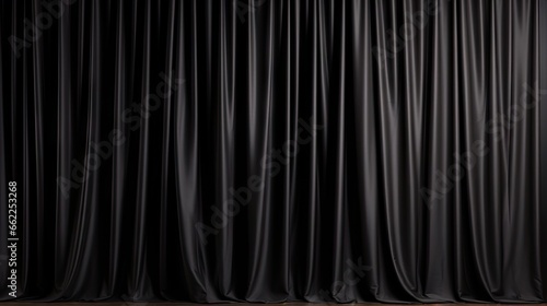  a black curtain with a wooden floor in front of it. generative ai