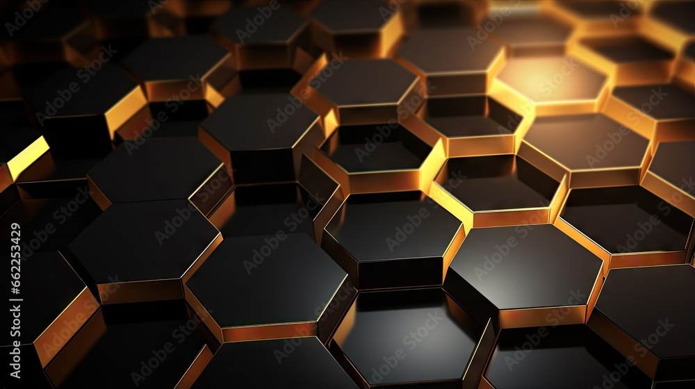 a black and gold hexagonal background with a light shining on it. generative ai a black and gold hexagonal background with a light shining on it. generative ai