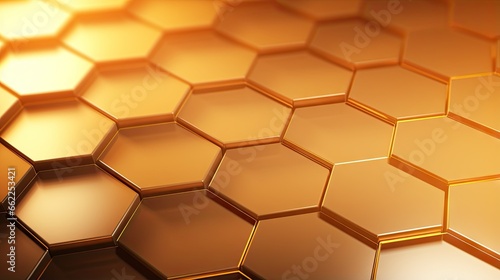  a close up of a honeycomb pattern with gold highlights. generative ai