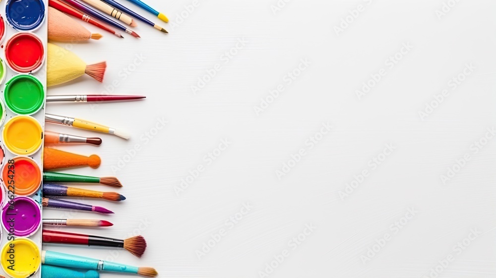 a row of paintbrushes with different colors of paint. generative ai a row of paintbrushes with different colors of paint. generative ai