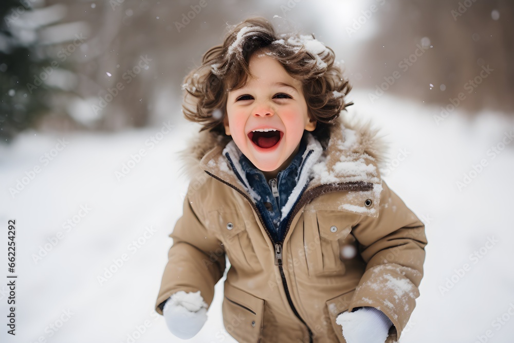Cute little boy having fun on beautiful winter day. Happy child playing outdoors. Winter activities for kids. Cute little boy having fun on beautiful winter day. Happy child playing outdoors. Winter activities for kids.