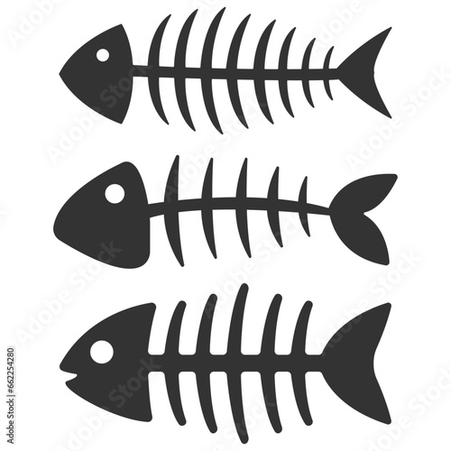 Set fishbone icon. Fish bone or fishbone skeleton flat vector icon for wildlife. 
