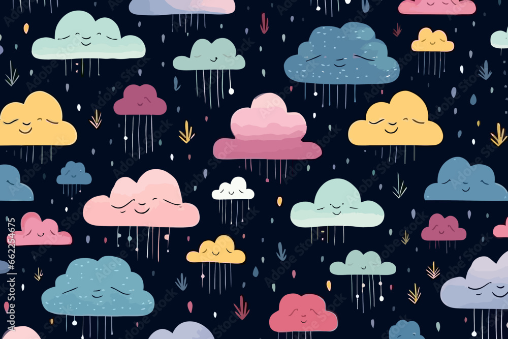 Stormy sky reflections quirky doodle pattern, wallpaper, background, cartoon, vector, whimsical Illustration Stormy sky reflections quirky doodle pattern, wallpaper, background, cartoon, vector, whimsical Illustration