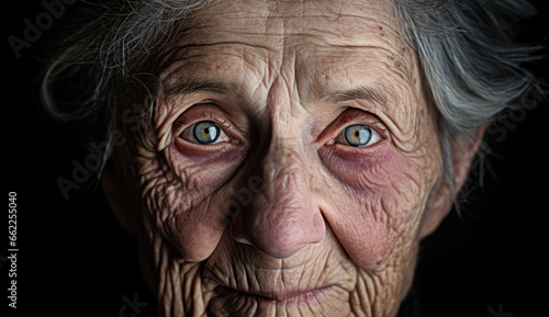 Body aging is marked with wrinkles and dark spots. Portrait of grandmother © Sattawat