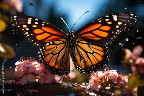 The distinctive tiger-stripe patterns of a Monarch butterfly's wings come to life in this remarkable macro shot, highlighting its beauty.