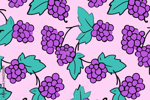 Grapes on a vine quirky doodle pattern, wallpaper, background, cartoon, vector, whimsical Illustration
