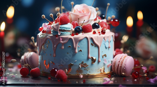 Birthday colorful cake decorated with sweets UHD wallpaper Stock Photographic Image photo