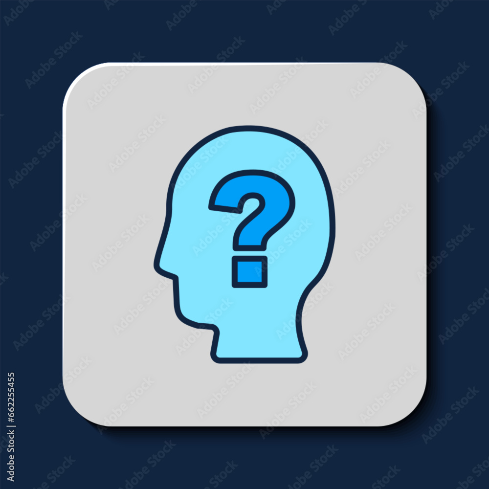 Filled outline Human head with question mark icon isolated on blue background. Vector Filled outline Human head with question mark icon isolated on blue background. Vector