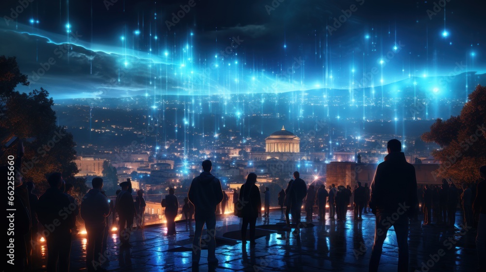 custom made wallpaper toronto digitalFuturistic night landscapes of the city of the future. Glowing rays of energy, a crowd of people.