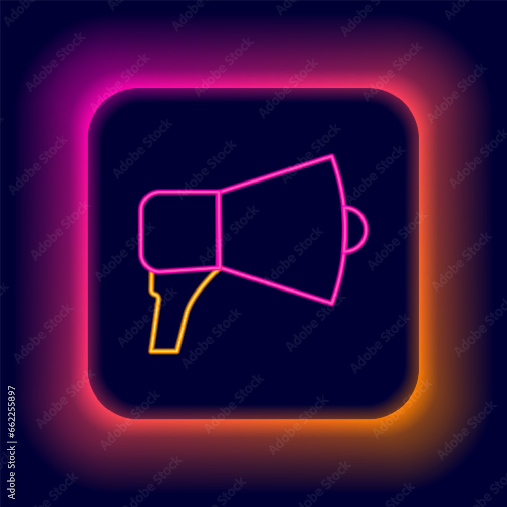 Glowing neon line Megaphone icon isolated on black background. Speaker sign. Colorful outline concept. Vector Glowing neon line Megaphone icon isolated on black background. Speaker sign. Colorful outline concept. Vector