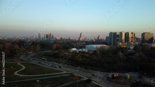 Cityscape in dusk. City view with buildings, skyline photo