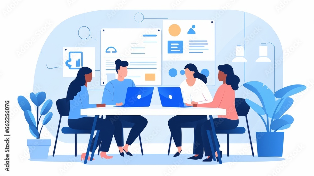 AI Generative. A minimalist character illustration of a team meeting. AI Generative. A minimalist character illustration of a team meeting.