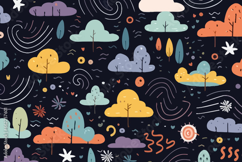 Severe weather conditions quirky doodle pattern, wallpaper, background, cartoon, vector, whimsical Illustration