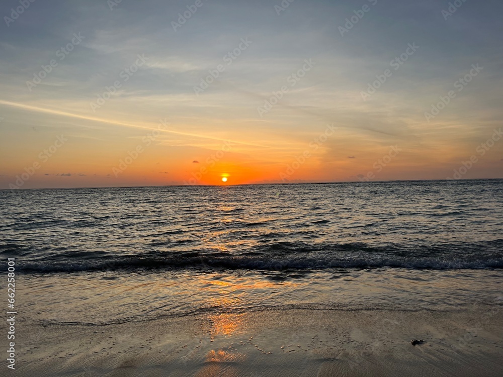 Colorful sunset over Indian Ocean in Mauritius